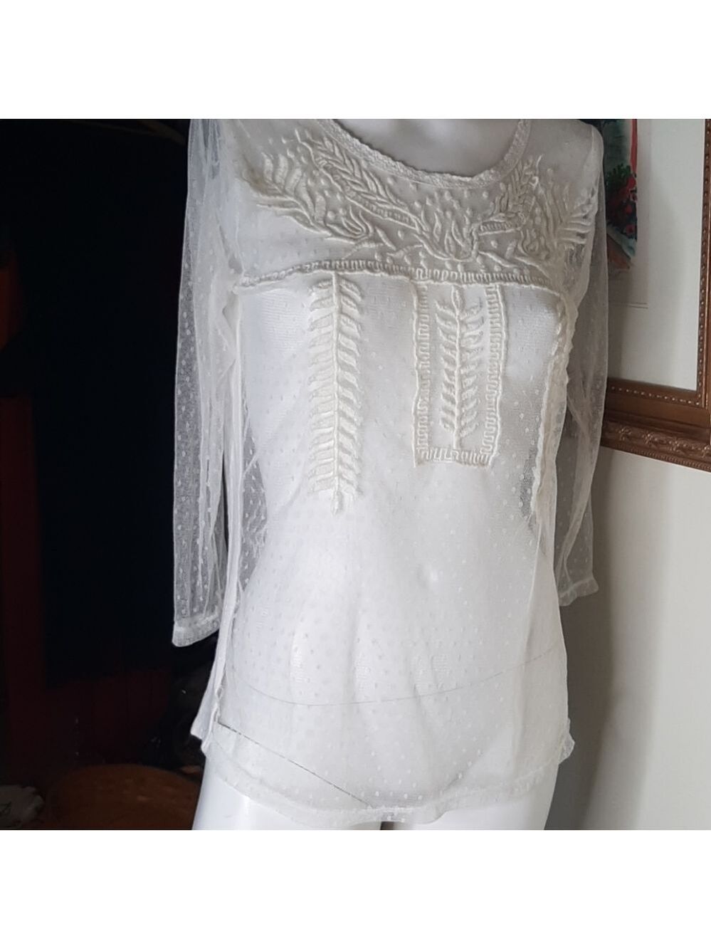 Lucky Brand embroidered sheer top
